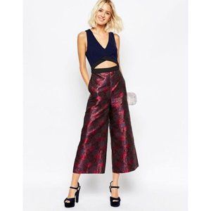 ASOS Premium Floral Jacquard Cutout Culotte Jumpsuit